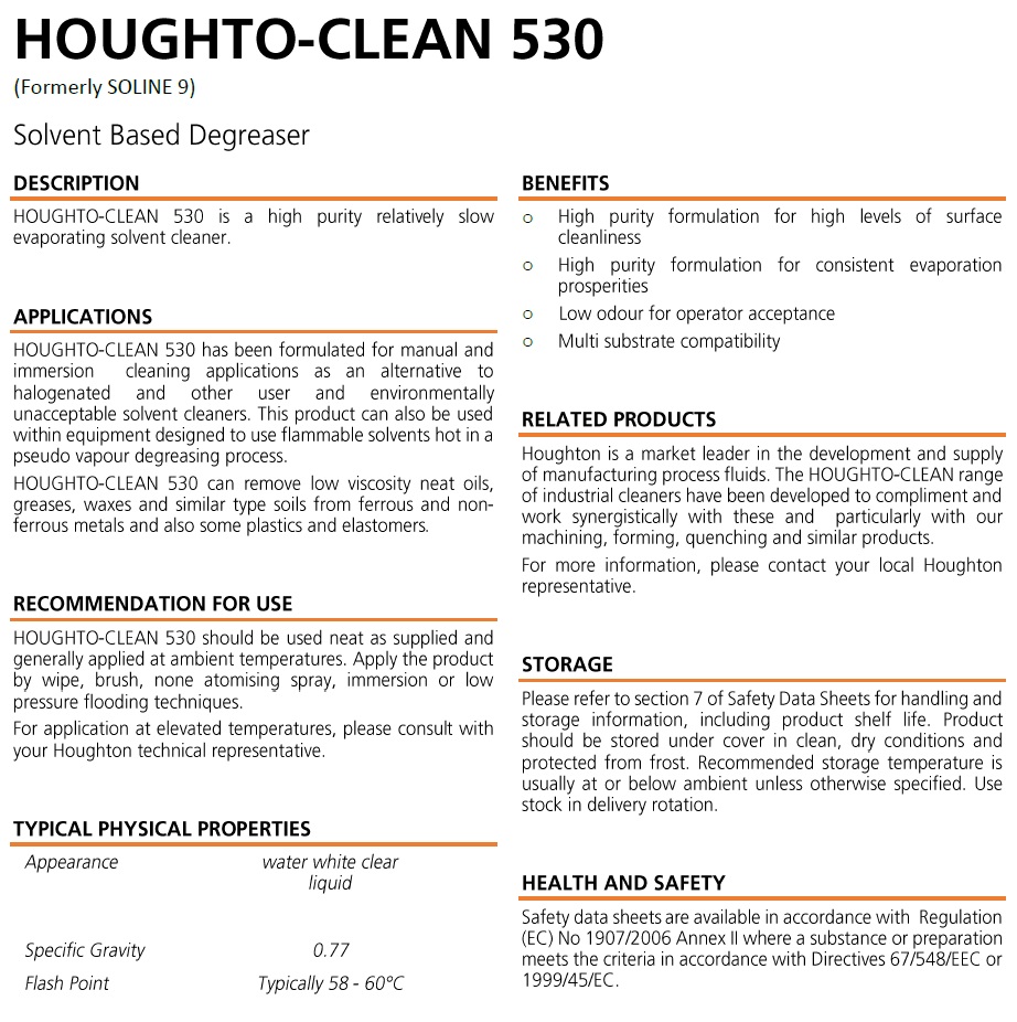 Solvent de puritate ridicata HOUGHTO-CLEAN 530 pentru spalare manuala 